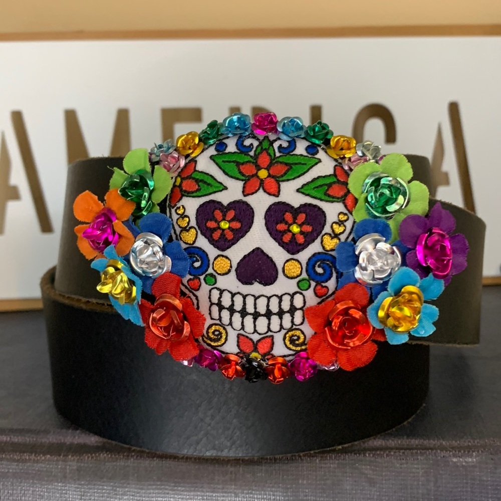 Sugar Skull UpCycled Belt Buckle